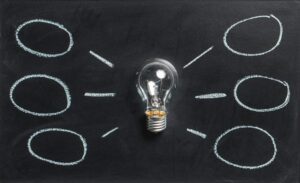 light bulb with ideas radiating from it