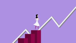 illustration of woman watching graph going up