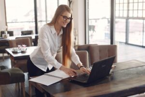woman working on her laptop