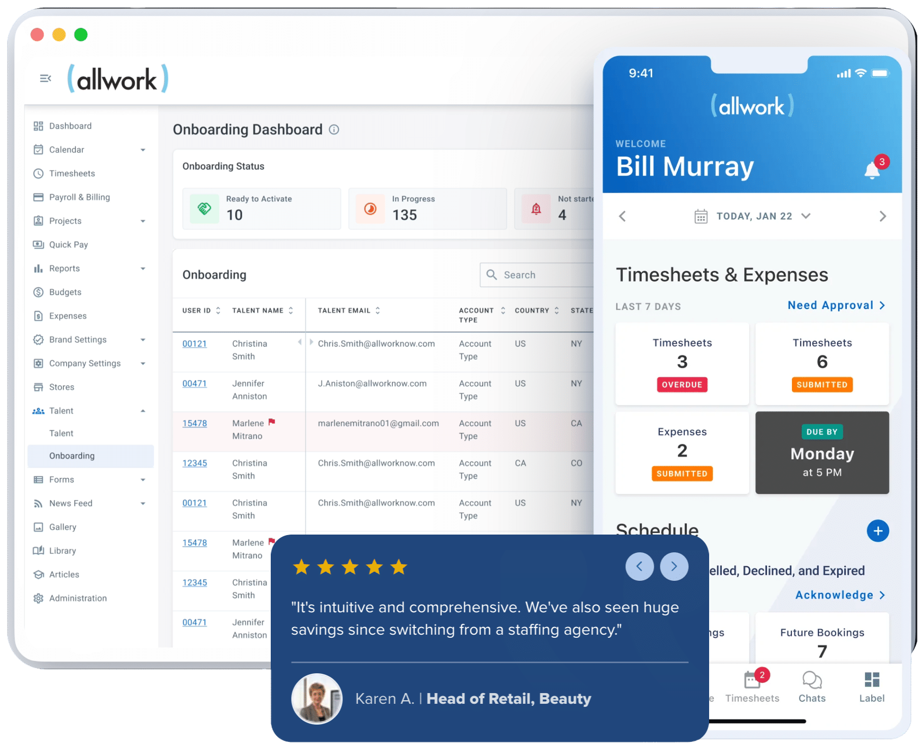 AllWork manager dashboard and mobile app