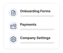 onboarding forms, payments company, settings